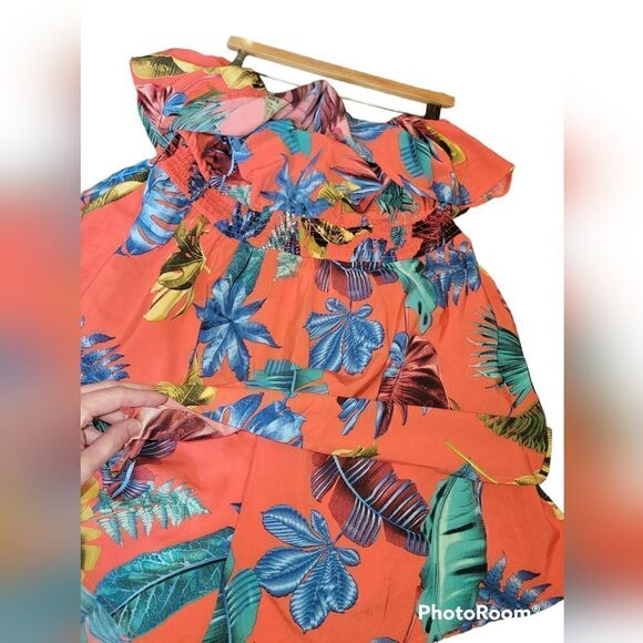 Fashion Nova Tube Top Tropical Paradise Passion Romper Orange Floral Flounce 1X - Picture 7 of 10